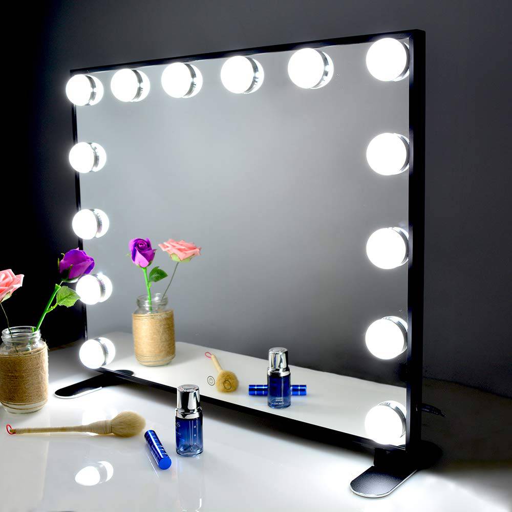 SPEGILL MEÐ 14 LED PERU LJÓSUM (SVARTUR) -Hollywood spegill - makeup spegill
