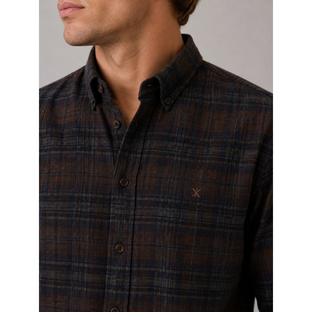 ESKE KÖFLÓTT FLANNEL SKYRTA - Dark brown/Grey melange