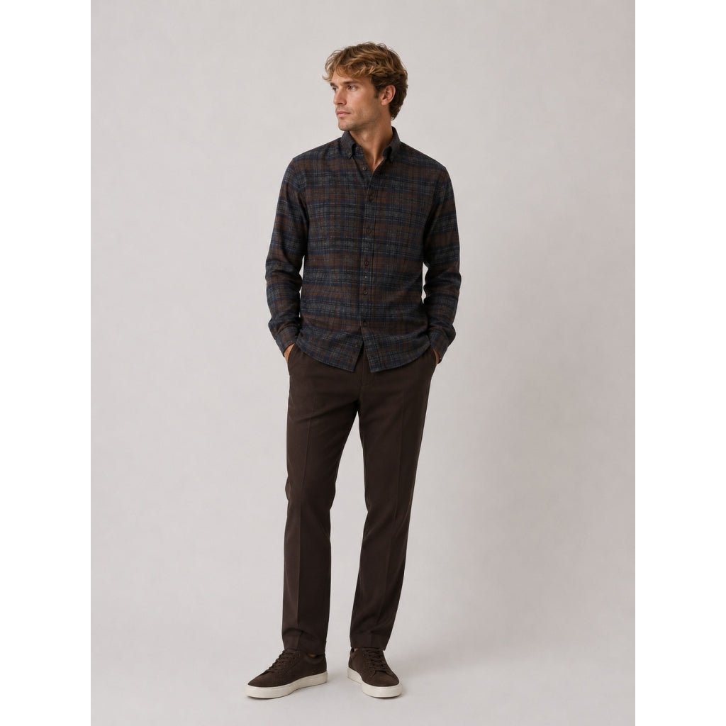 ESKE KÖFLÓTT FLANNEL SKYRTA - Dark brown/Grey melange