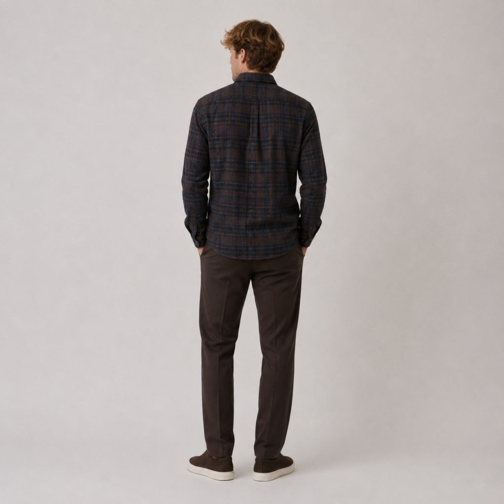 ESKE KÖFLÓTT FLANNEL SKYRTA - Dark brown/Grey melange