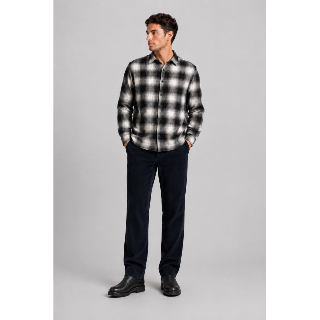 ESKE KÖFLÓTT FLANNEL SKYRTA - Ecru/Dark navy