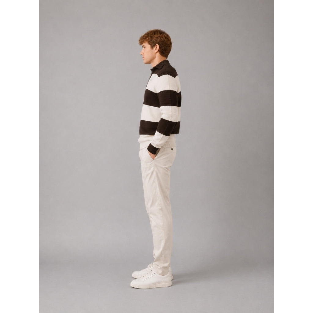Marvin cashmere polo peysa - Dark Brown / Ecru Melange