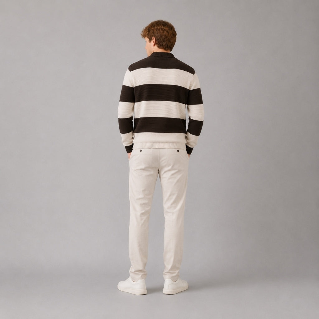 Marvin cashmere polo peysa - Dark Brown / Ecru Melange