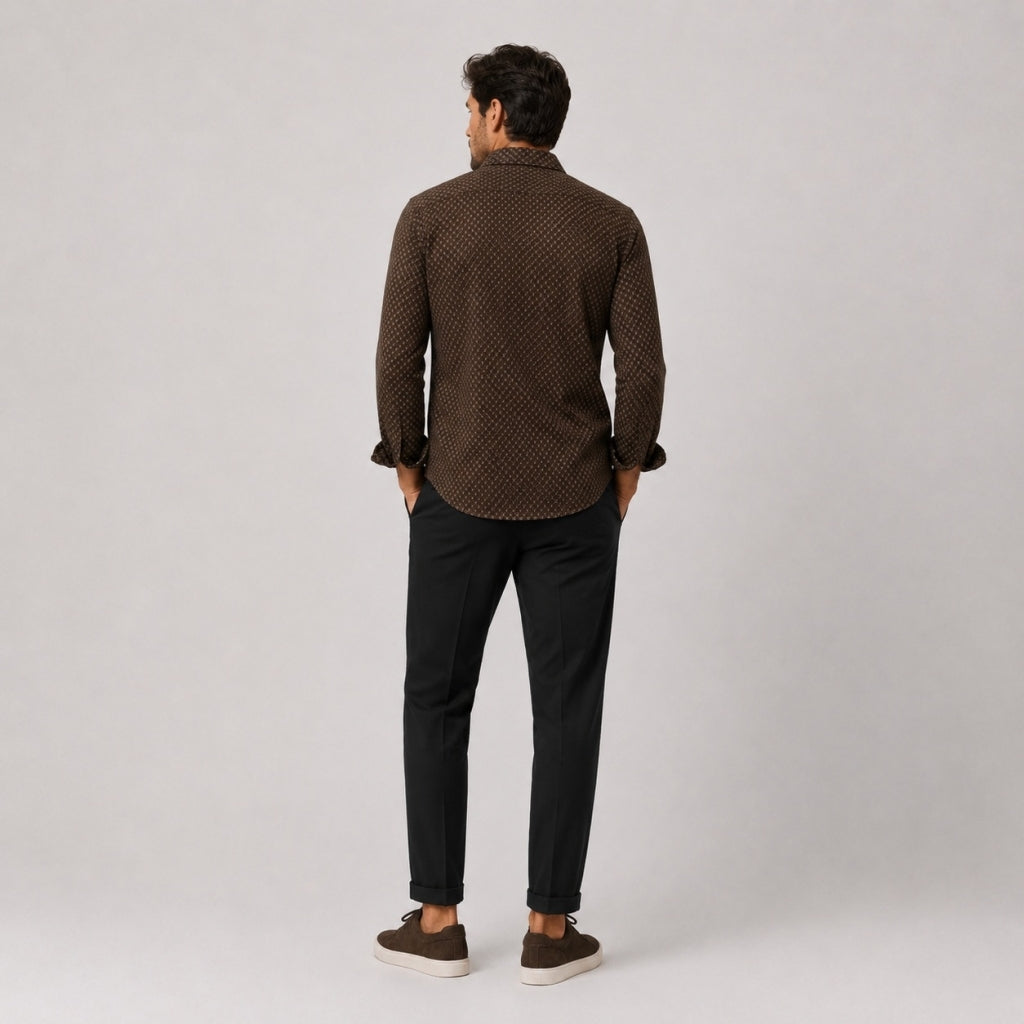 FORMAL AOP STRETCH skyrta - Dark brown