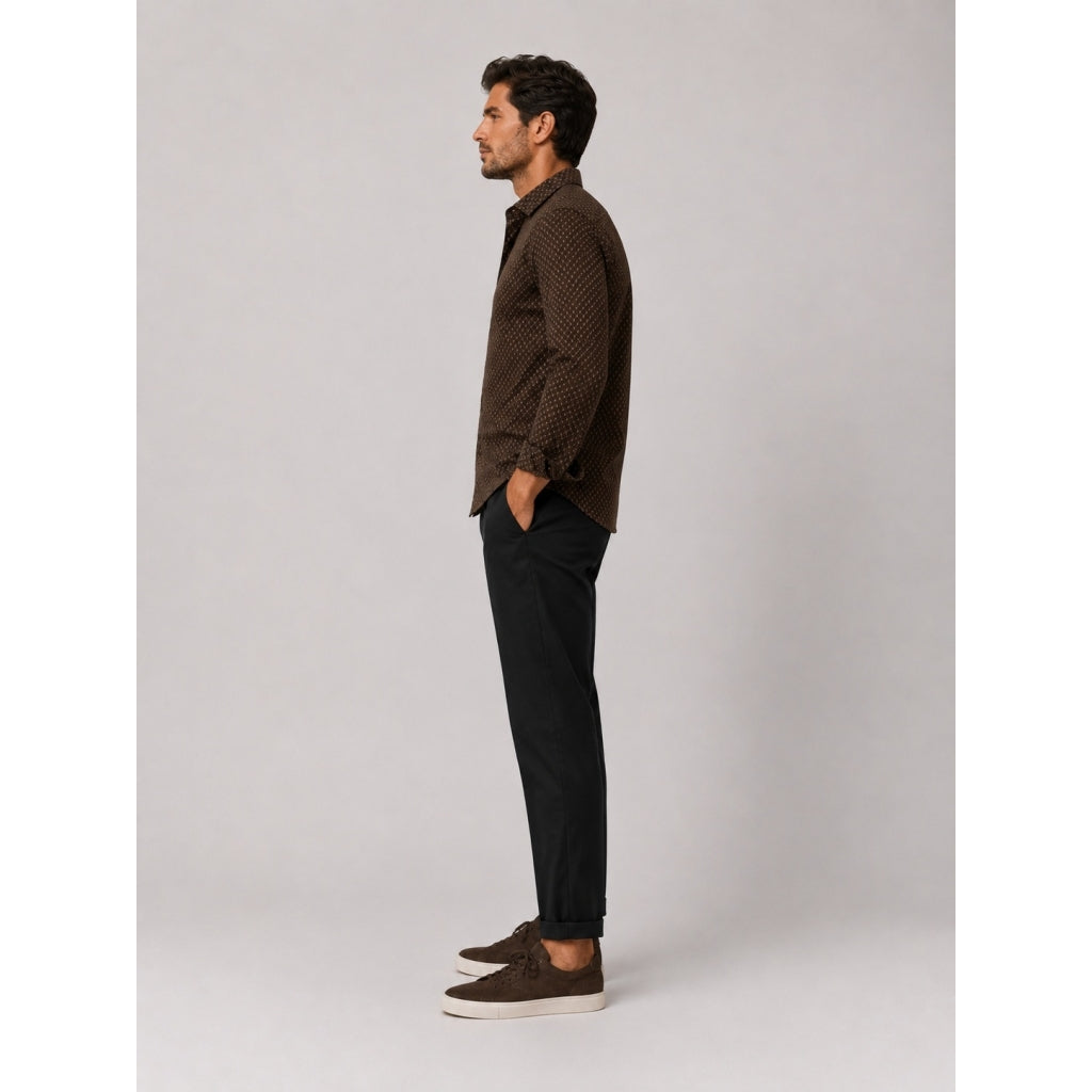 FORMAL AOP STRETCH skyrta - Dark brown