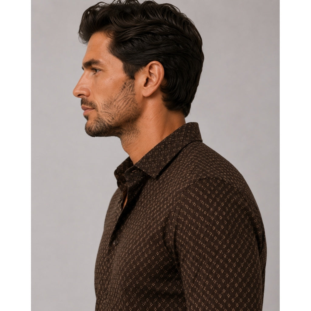 FORMAL AOP STRETCH skyrta - Dark brown