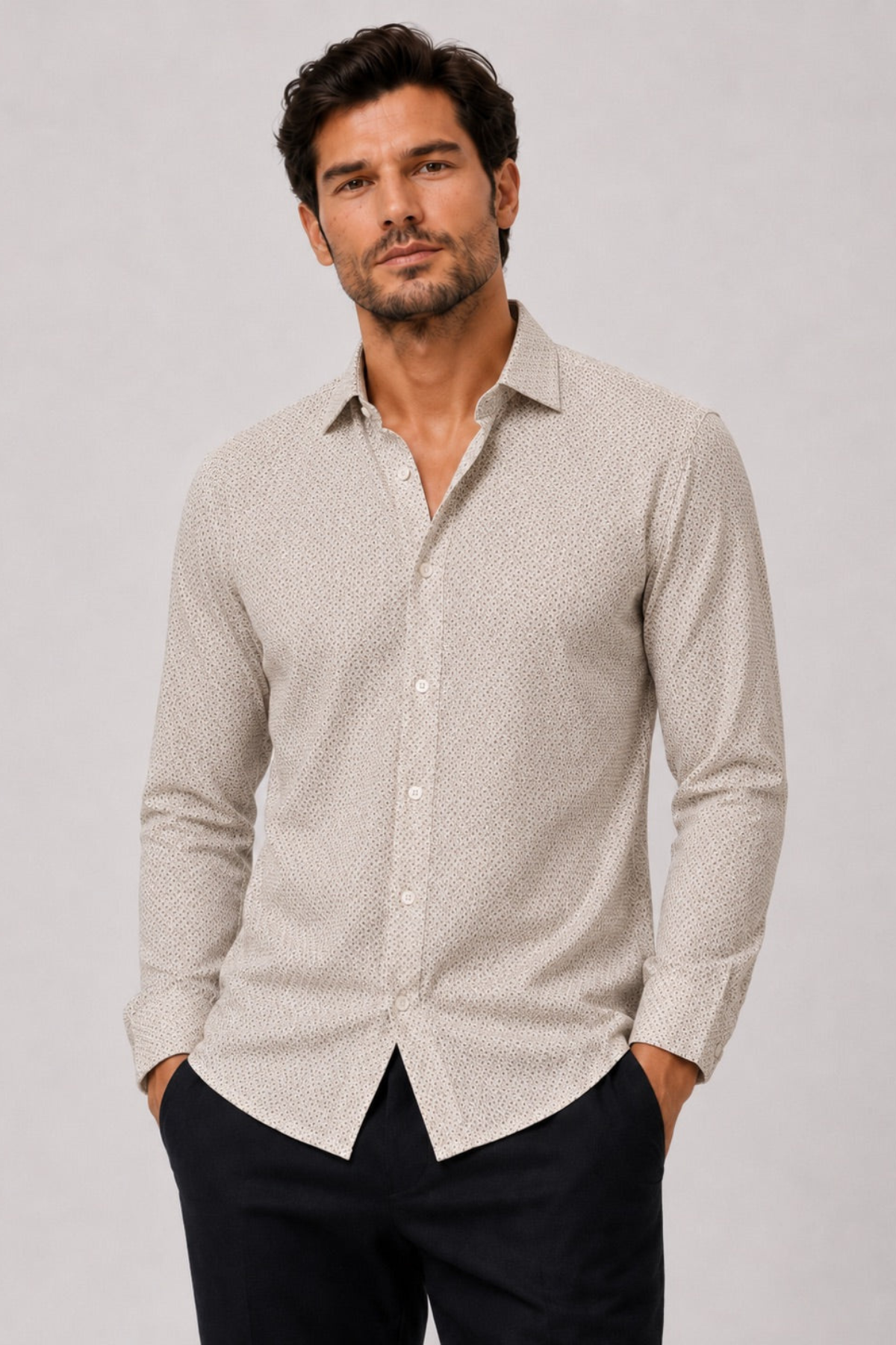 beige FORMAL AOP STRETCH herraskyrta frá Clean Cut Copenhagen