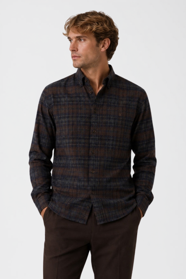 ESKE KÖFLÓTT FLANNEL SKYRTA - Dark brown/Grey melange