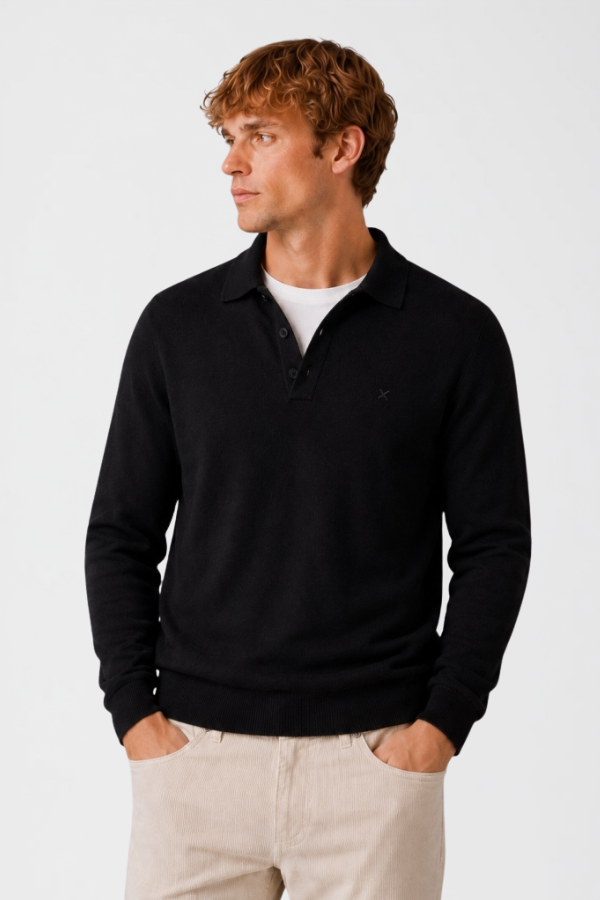 Merino Polo Knit - Svartur