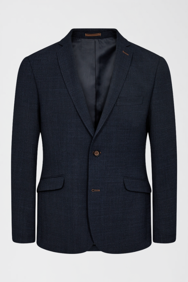 Dökkblár SUNWILL blazer í Modern Fit sniði, séður að framan með brjóstvasa og tveimur vösum
